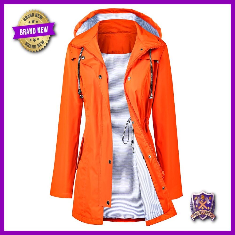 Waterproof Long Hooded Trench Raincoat Lined Windbreaker Travel Jacket S-XXL